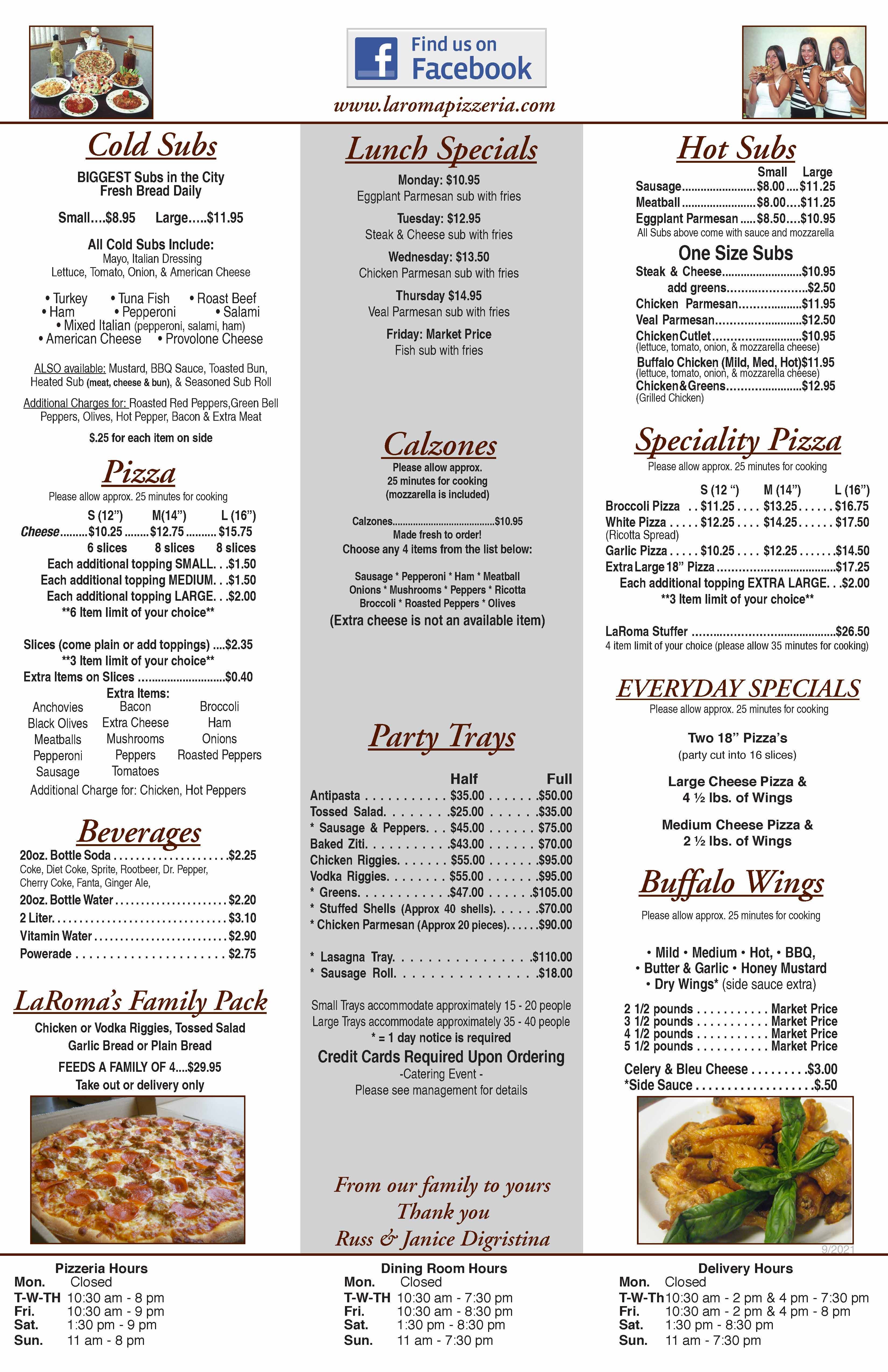 Menu Laroma Pizzeria