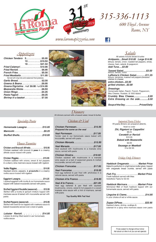 Menu Laroma Pizzeria