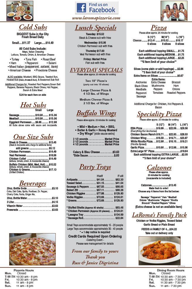 Menu Laroma Pizzeria
