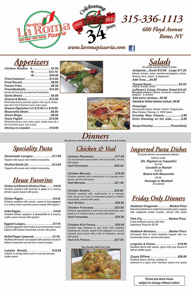 Click to Download the La Roma Takeout Menu