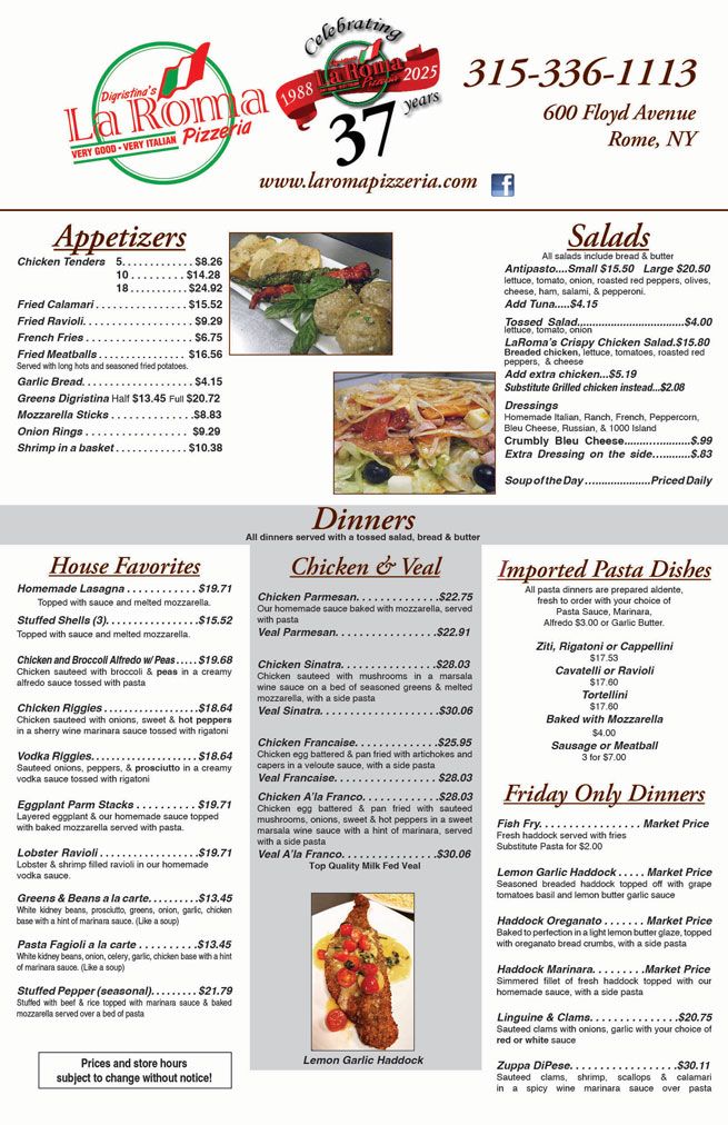 Click to Download the La Roma Takeout Menu